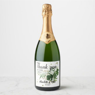 Custom Green Tropical Wedding Thank You Gift Sparkling Wine Label