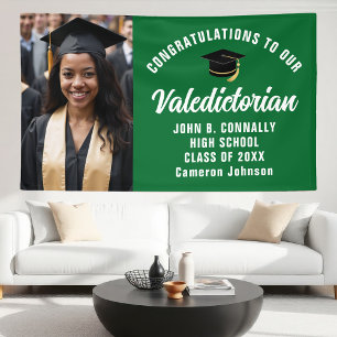 Custom Green Valedictorian Photo Graduation Party Banner