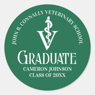 Custom Green Veterinary School Graduation Party Classic Round Sticker