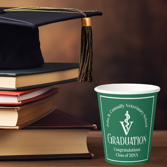 Custom Green Veterinary School Graduation Party Paper Cups (Creator Uploaded)