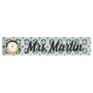 Custom Green Vintage Portuguese Tile Clock Nameplate