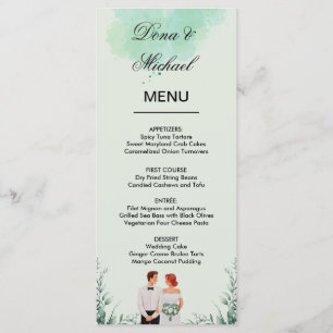 Custom green watercolor flowy wedding menu
