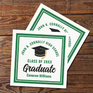 Custom Green White Graduate 2025 Graduation Party Napkin