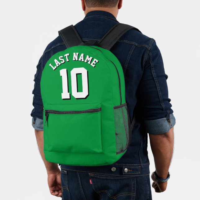 Custom Green White Last Name Sports Jersey Number Printed Backpack (Insitu (Model))