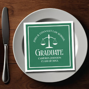Custom Green White Law School Graduation Party Napkin