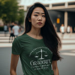 Custom Green White Law School Graduation T-Shirt<br><div class="desc">This custom green law school graduation t-shirt features white typography for a class of 2024 graduate. Customise with your graduating year under the scales of justice for a great personalised commemorative lawyer tee for their college or university.</div>