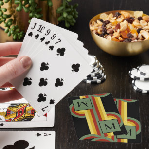 Custom Green Yellow Red Black Retro Pattern Playing Cards