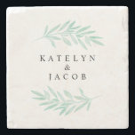 Custom Greenery Mint Watercolor Stone Coaster<br><div class="desc">Custom stone coaster - perfect wedding gift!</div>