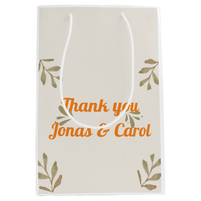 Custom greenery watercolor modern elegant medium gift bag (Front)