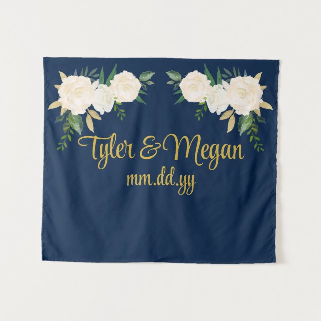 Custom Greenery Wedding Reception Photo Booth Prop Tapestry (Front (Horizontal))