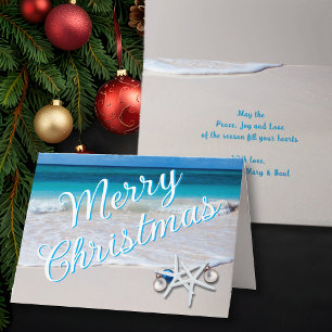 Custom Greeting Beach Starfish Christmas Folded Card