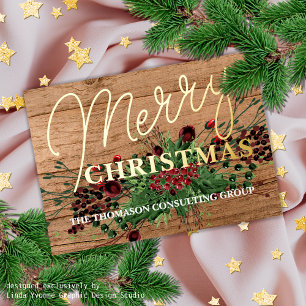 Custom Greeting Botanical Holly Berry Wreath Gold