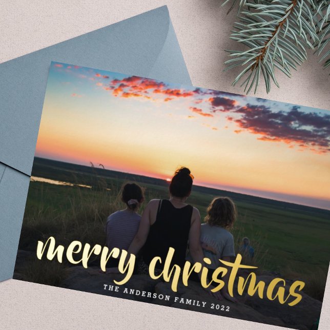 Custom Greeting Gold Merry Christmas Family Photo (Creator Uploaded)