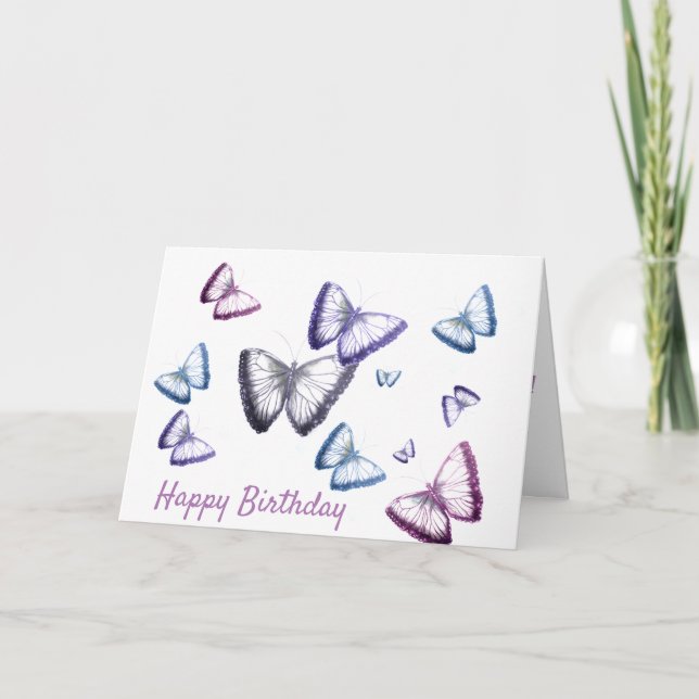 Custom Greeting Happy Birthday Butterfly Card (Front)