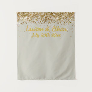 Custom Greige and Gold Glitter Wedding Photo Booth Tapestry