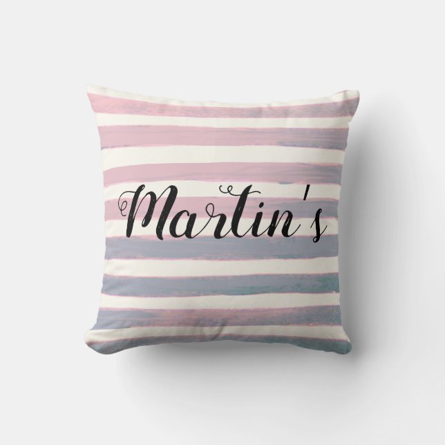 Custom Grey and Pink Striped Pattern Cushion (Front)