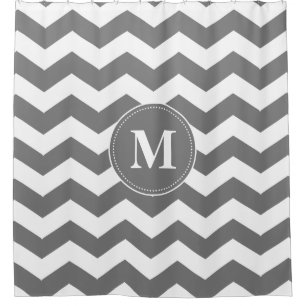 Custom Grey and White Chevrons Monogram Shower Curtain