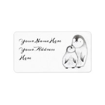 Custom Grey and White Hand Drawn Penguin Address