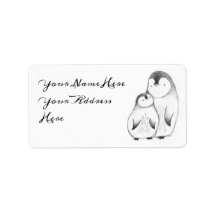Custom Grey and White Hand Drawn Penguin Address Label
