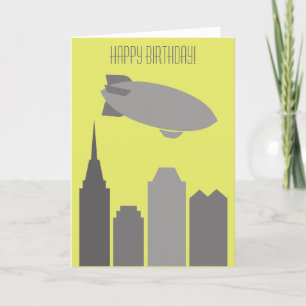 Custom Grey and Yellow Blimp Airship Birthday Card