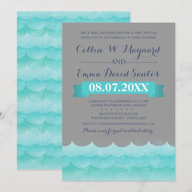 Custom Grey At Sea Nautical Wedding Invites (Front/Back)