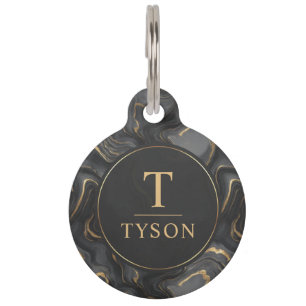 Custom Grey Black and Gold Glitter Marble Patten Pet Tag