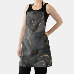 Custom Grey Black and Gold Glitter Marble Pattern Apron