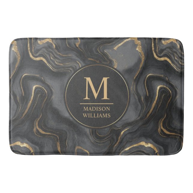 Custom Grey Black and Gold Glitter Marble Pattern  Bath Mat (Front)