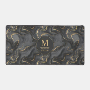 Custom Grey Black and Gold Glitter Marble Pattern Desk Mat