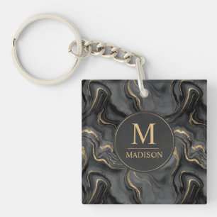 Custom Grey Black and Gold Glitter Marble Pattern Key Ring