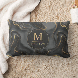 Custom Grey Black and Gold Glitter Marble Pattern Lumbar Cushion