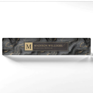 Custom Grey Black and Gold Glitter Marble Pattern Nameplate