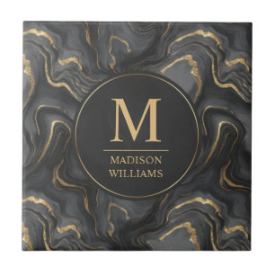 Custom Grey Black and Gold Glitter Marble Pattern  Tile