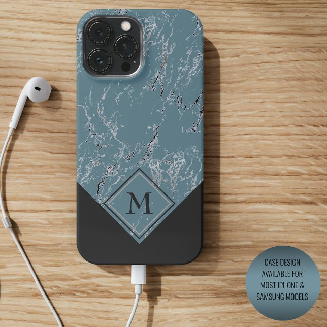 Custom Grey Black Marble On Chic Teal Blue Green iPhone Case (Creator Uploaded)