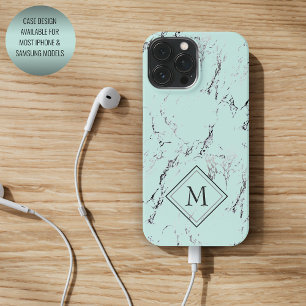 Custom Grey Black Marble Pattern On Mint Green iPhone 15 Pro Max Case