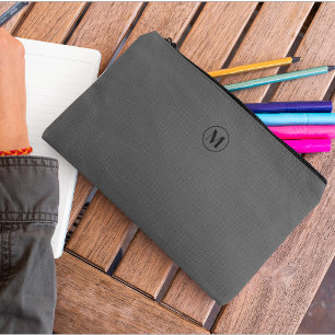Custom Grey Black Monogram Minimalist Elegant Accessory Pouch