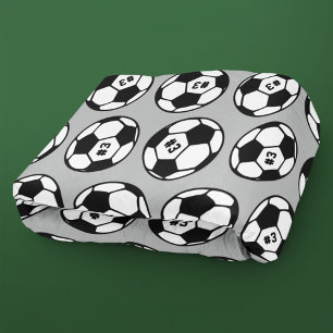 Custom Grey Black White Soccer Ball Pattern Fleece Blanket