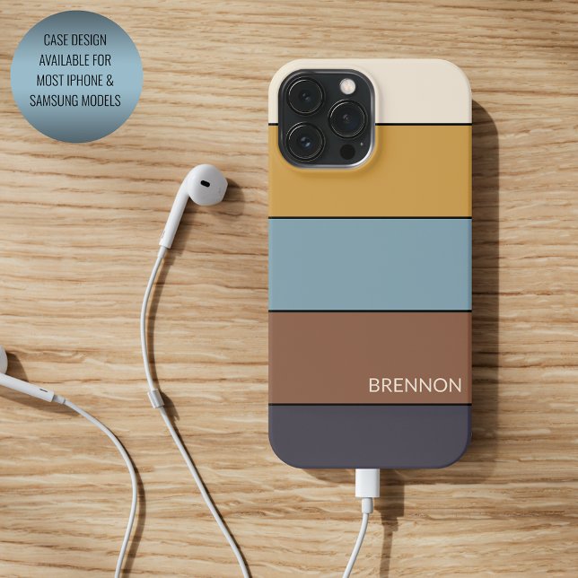 Custom Grey Blue Brown Mustard Yellow Stripes Case-Mate iPhone Case (Creator Uploaded)