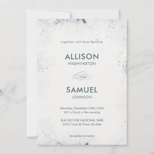 Custom Grey Blue Ink Splatter Wedding Invitation