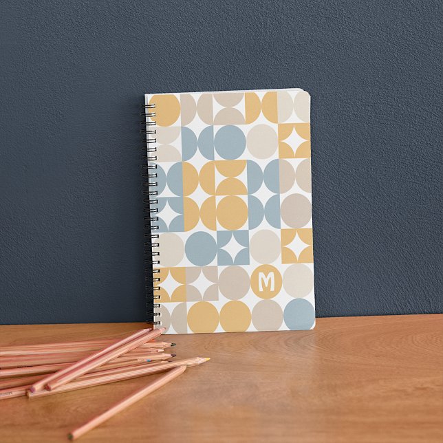 Custom Grey Blue Mustard Taupe Brown Art Pattern Notebook (Creator Uploaded)