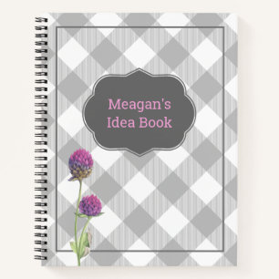 Custom Grey Buffalo Plaid and Flowers Notebook