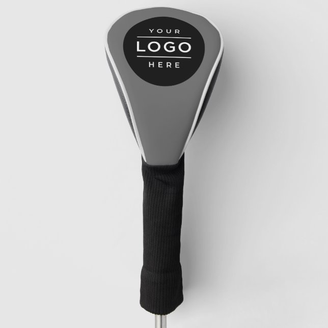 Custom Grey Business Logo Branded Golf Head Cover (Front)