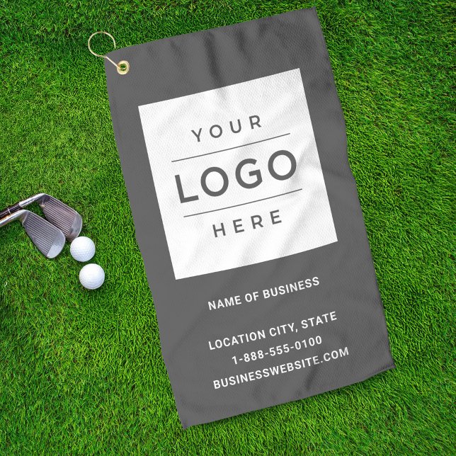 Custom Grey Business Name and Logo Golf Towel (Creator Uploaded)