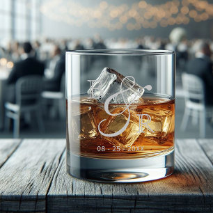 Custom Grey Calligraphy Couple Names Initials Whiskey Glass