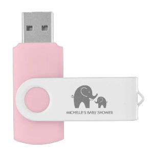 Custom grey elephant baby shower USB flash drive