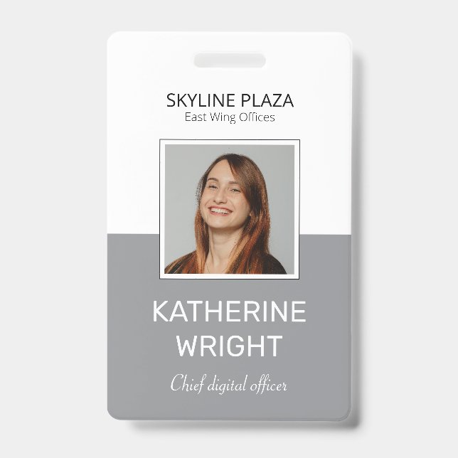 Custom Grey Employee Photo Square ID Name Badge (Front)