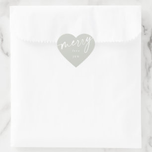 Custom Grey-Green+White 'Merry' Christmas/Holiday Heart Sticker
