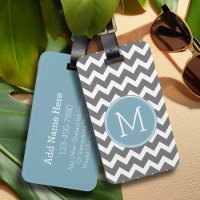 Custom Grey Pastel Blue Chevron Pattern Monogram