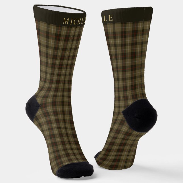 Custom Grey Red Dark Green Chequered Pattern Socks (Angled)