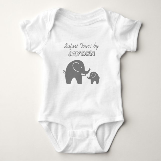Custom grey safari elephant baby romper for kids baby bodysuit (Front)